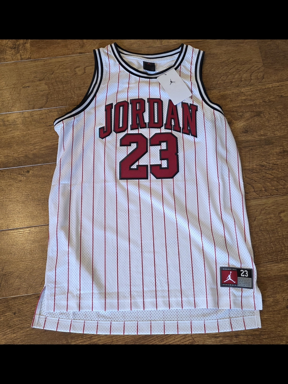Jordan White Red 23 Pinstripe Basketball Jersey - Kids